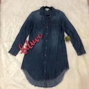 Cloth & Stone Chambray Raw Edge Shirt Dress size S